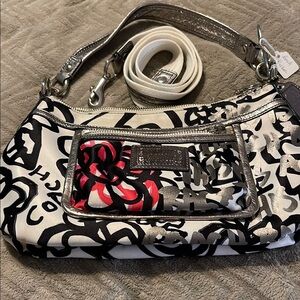 Coach Black and White Shoulder Bag with Silver Hardware